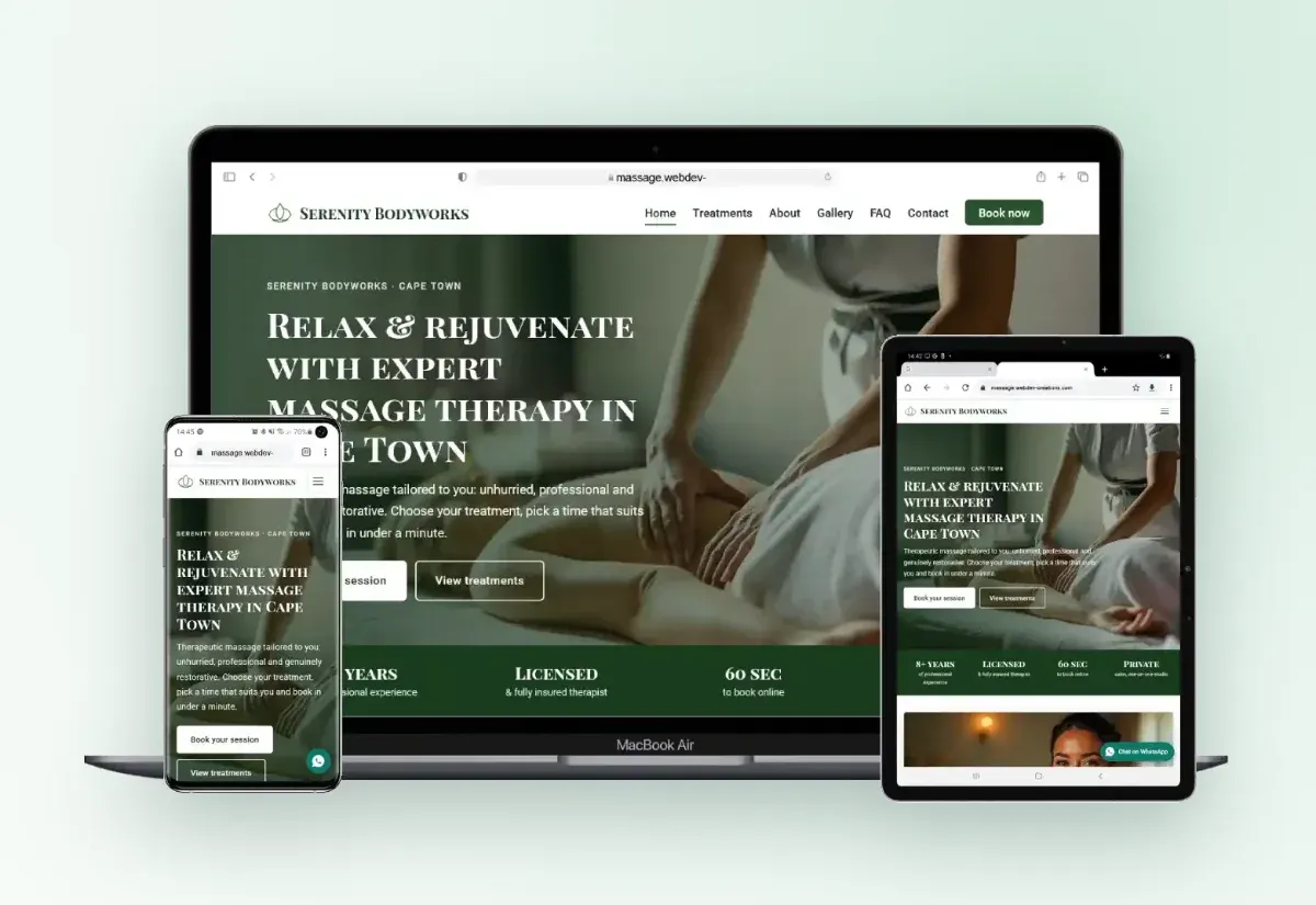 Serenity Bodyworks: Massage Therapist Website with Online Booking (Live Demo)